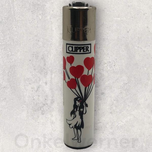 Street Art Girl Balloons Clipper Feuerzeug Red Pin